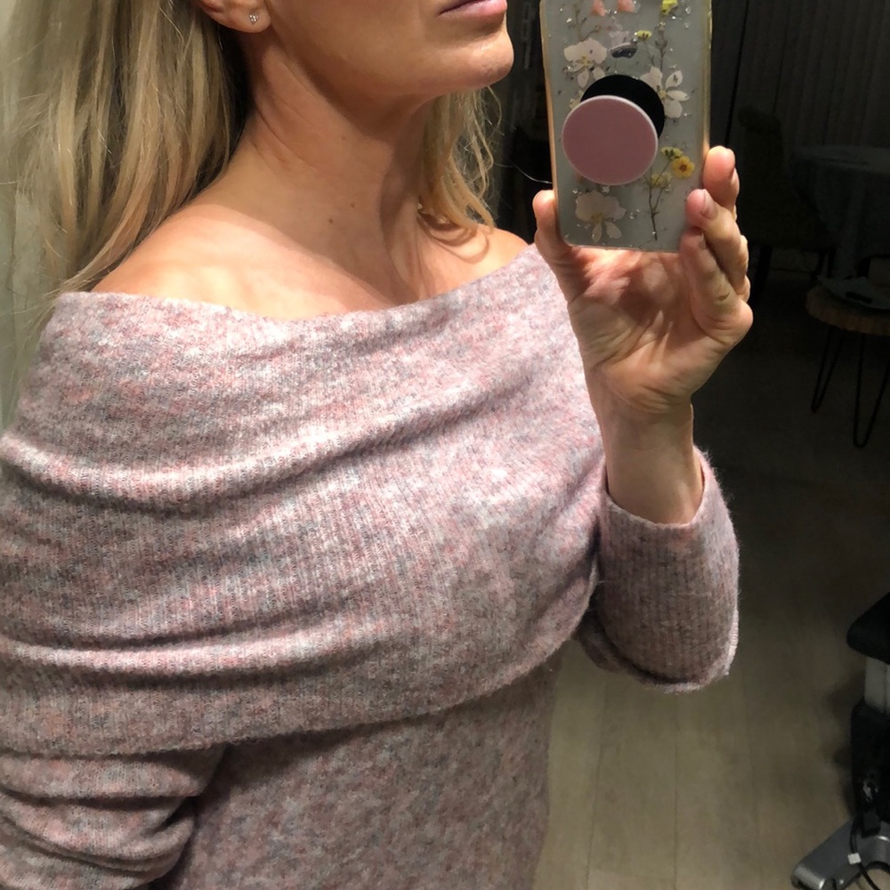 COPY - Off-shoulder, Cowlneck Pink/Heather Grey Sweater